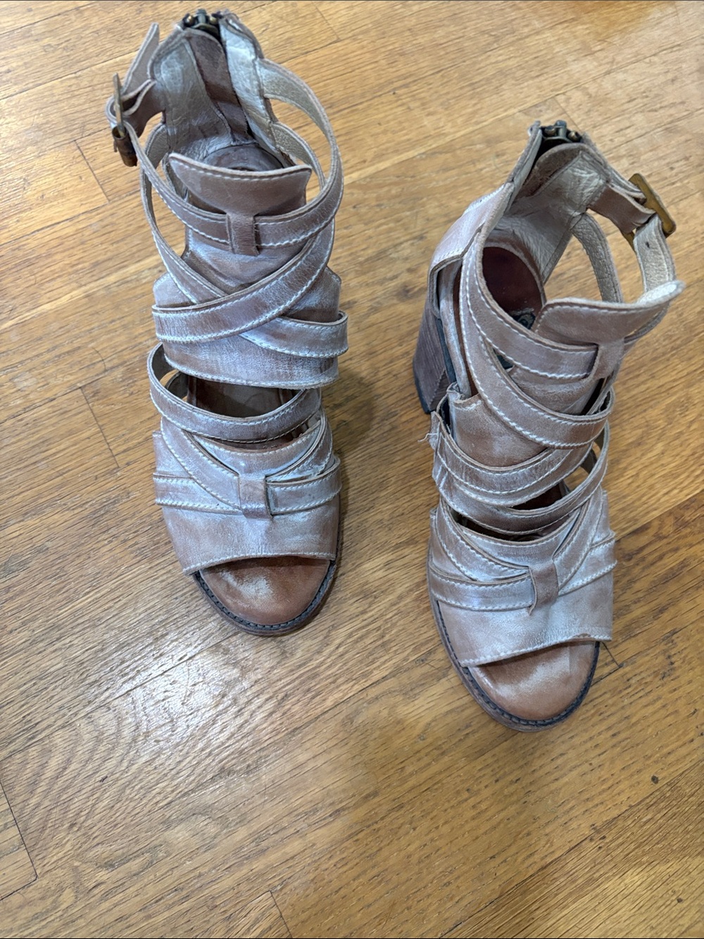 Freebird by Steven Metallic Taupe Strappy High-Heel Sandals